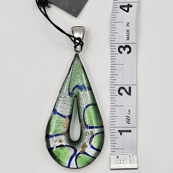 Charles Albert Dichroic Green Art Glass Fine Sterling Silver Necklace Pendant - Picture 6 of 10